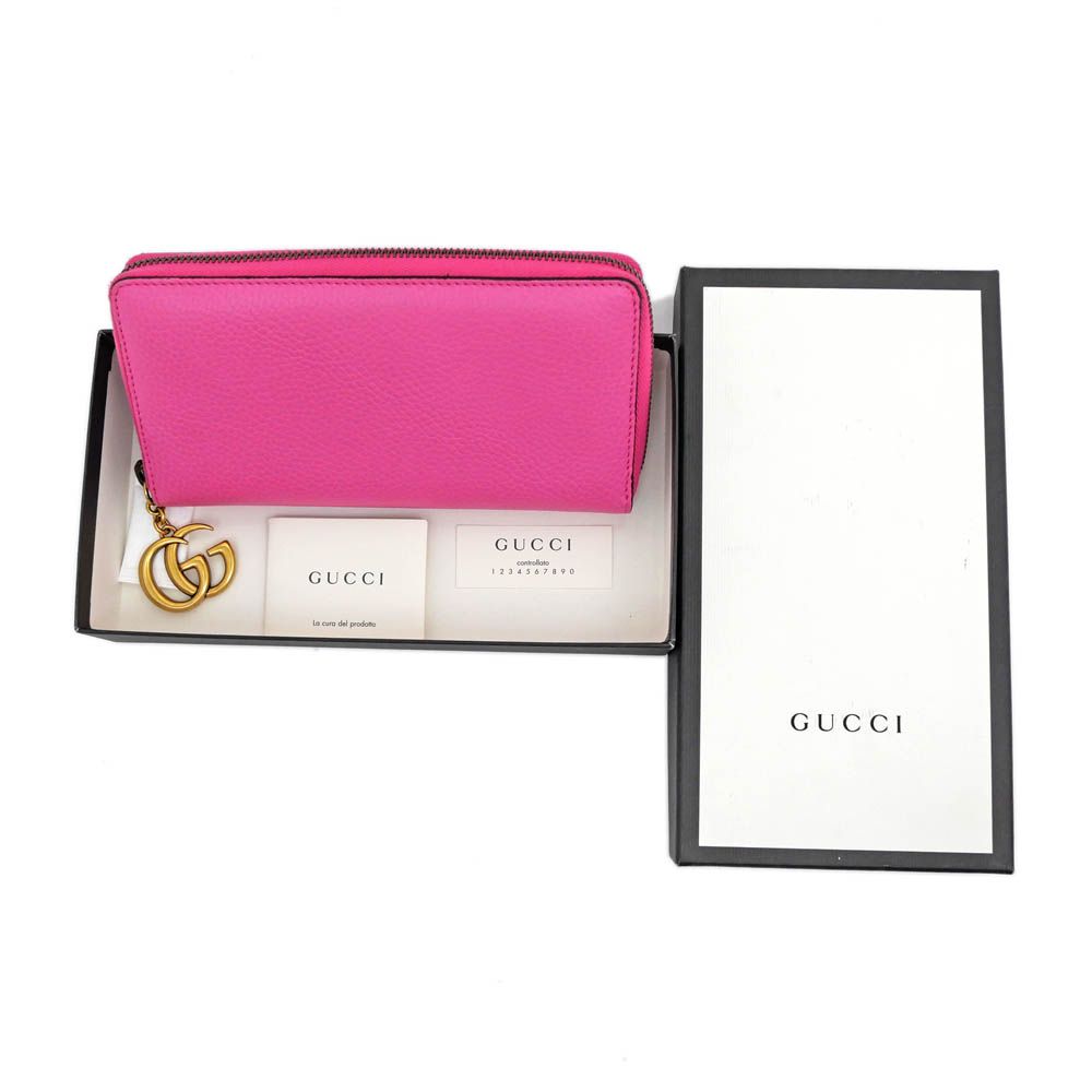 美品✨GUCCI マーモント　長財布　シボレザー　ベビーピンク　付属品付 グッチ 長財布 財布 レディース GGマーモント ラウンド