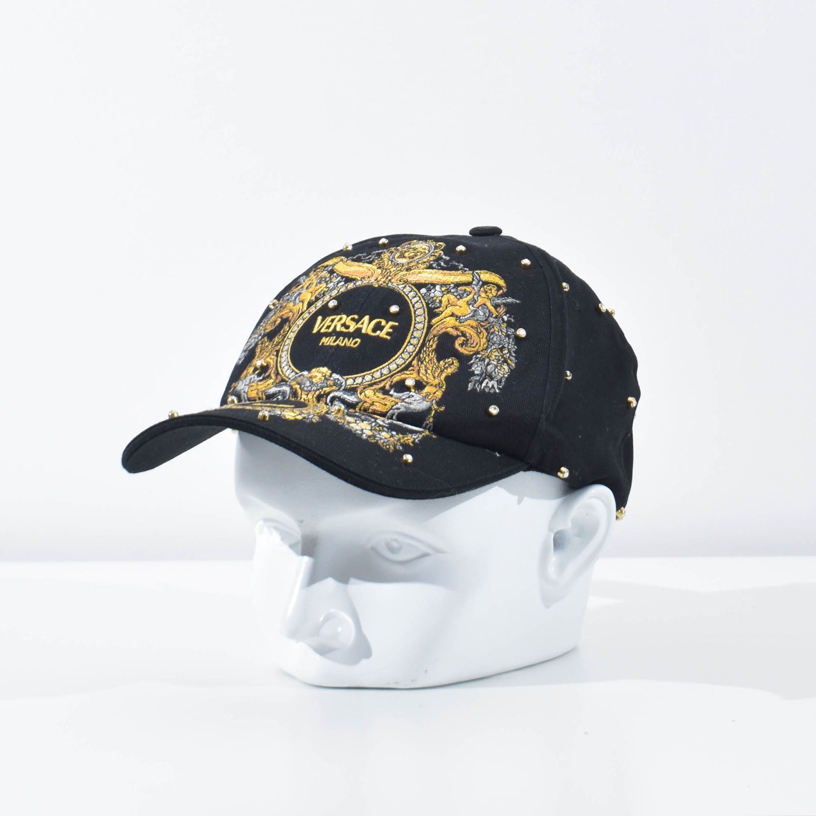 VERSACE ヴェルサーチ ボトルキャップ クリスタル ヴェルサーチ キャップ クリスタルスタッズ ブラック メンズ
