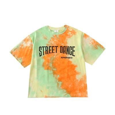 Tシャツ タイダイ柄 キッズダンス衣装 ヒップホップ ファッション ダンス衣装 キッズ トップス タイダイ柄 派手 K-POP オレンジ 水色ss新品