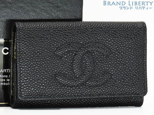 シャネル CHANEL ヴィンテージ ココマーク キャビアスキン 6連 キーケース キーリング キーホルダー ブラック グレインドカーフスキン A01439 A13502