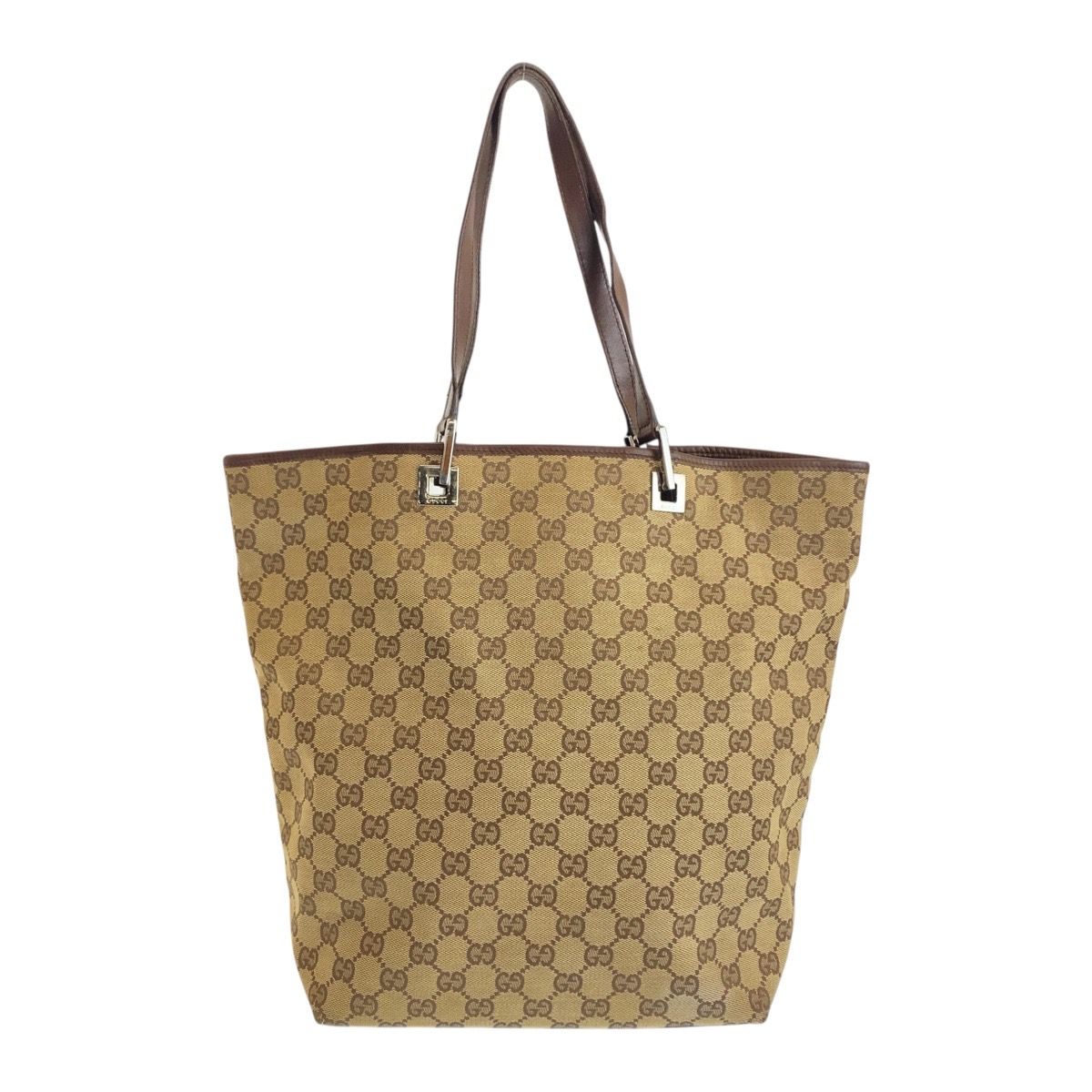 美品　GUCCI グッチ　キャンバス 本革　バッグ　トート　クラッチ　カバン　茶 美品GUCCI グッチキャンバス 本革バッグトートクラッチカバン茶