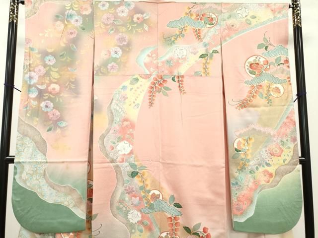 平和屋着物▽豪華振袖 絞り 辻が花 舞蝶花丸文 暈し染 金彩 正絹