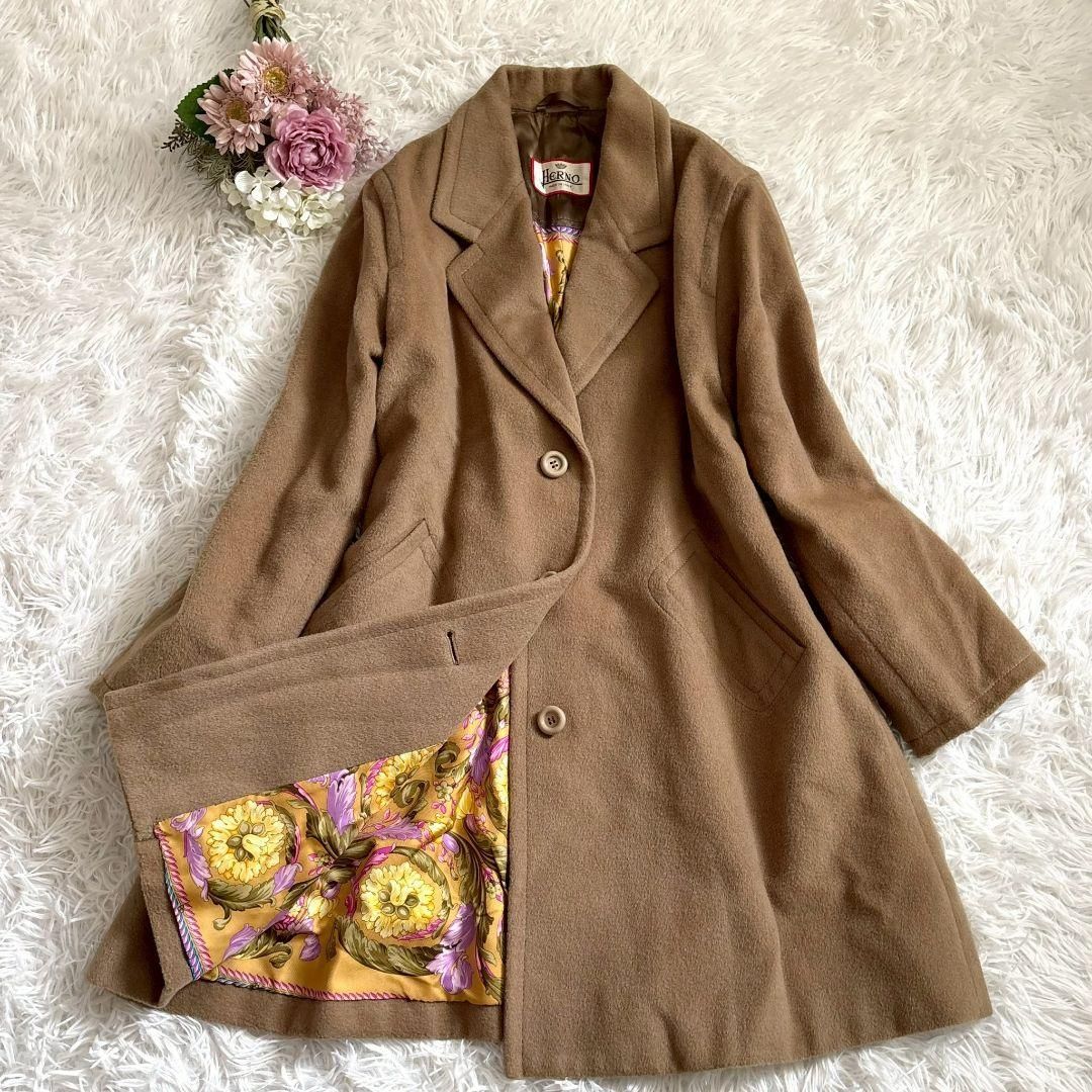【美品✨】ヘルノ コート シルク ウール キャメル ロング Aライン