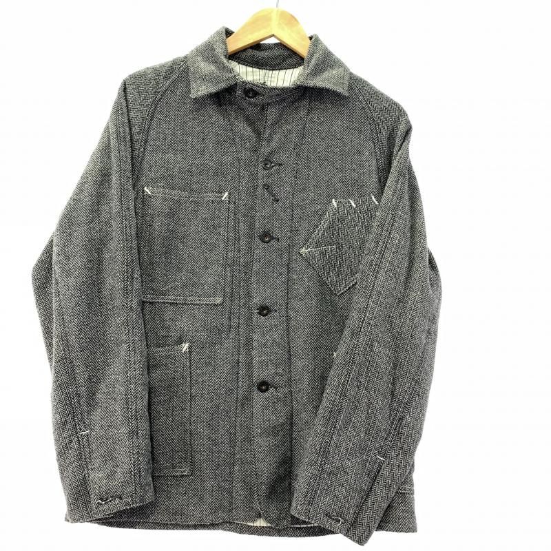 【中古】POST OVERALLS ヘリンボーン カバーオール サイズS ポストオーバーオール グレー [19]