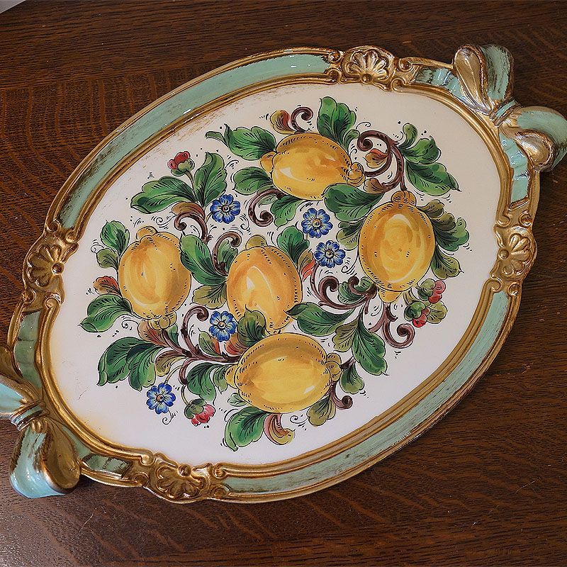 イタリア製 レジントレイ レモン柄 Lサイズ トレー ゴールド お盆 インテリア 雑貨 アンティーク テーブルウェア おしゃれ