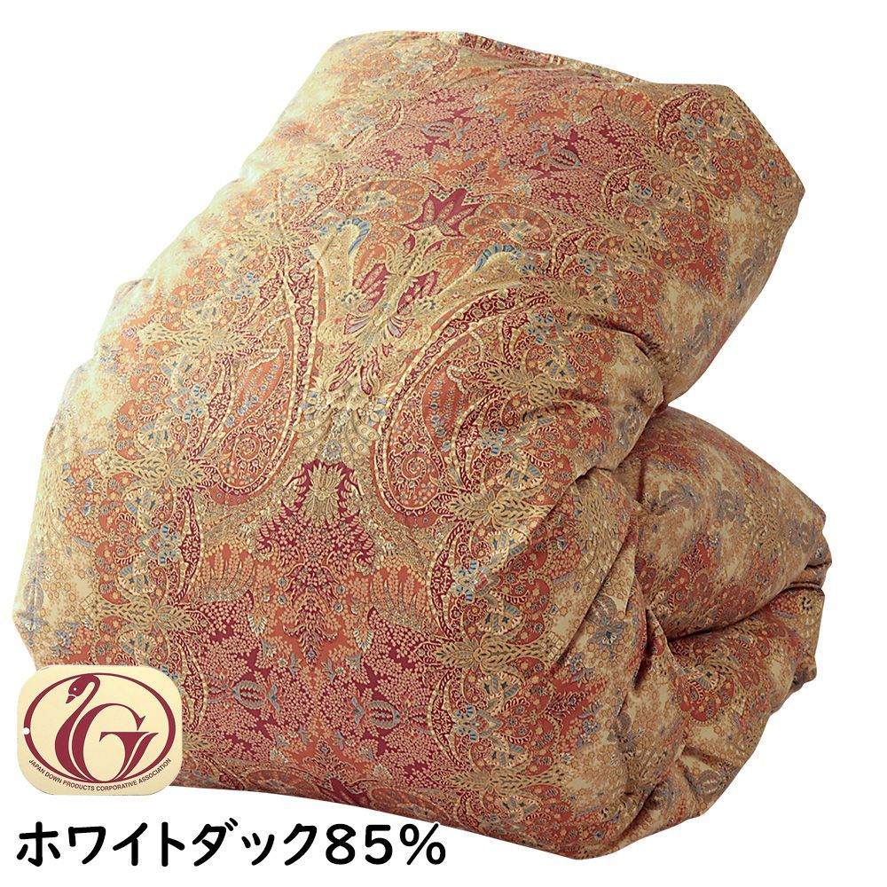羽毛布団 シングル ロング ホワイトダック 85% 60サテン 綿 2層キルト ツインキルト レッド