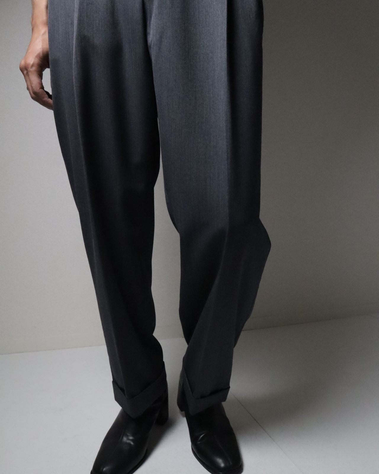 2tuck wide wool slacks silky gray 90s 00s 2タック ワイド ウール