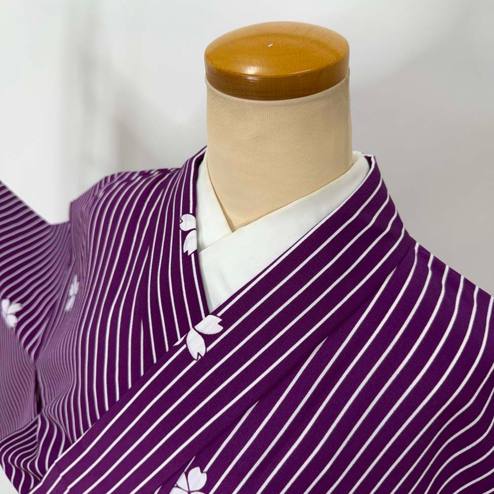 裄69 青色花柄小紋 着物 洗える 胴抜き 小紋 単衣 洗える着物 胴抜き