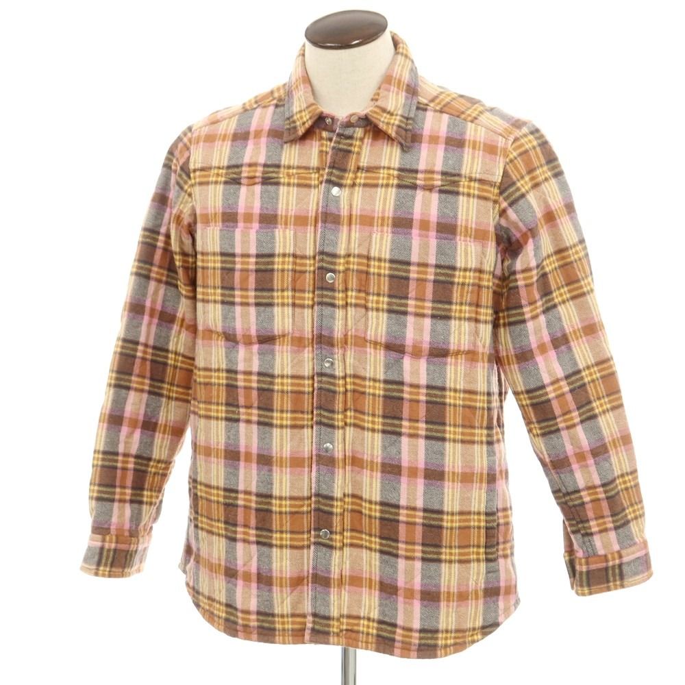 【中古】バグッタ Bagutta コットン 中綿 キルティング シャツブルゾン ブラウンxピンク系【サイズL】【メンズ】