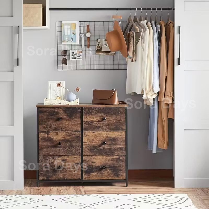 チェスト キャビネット タンス 木目調 ヴィンテージ風 ナチュラル おしゃれ シンプル インテリア 北欧 収納 ローチェスト 3段6杯 ブラウン アイボリー 木製 布製引き出し 80×30×71cm