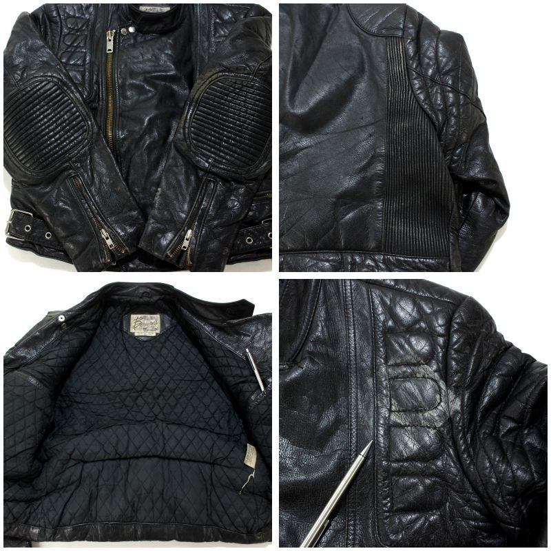 80s vintage 裏地キルティング レザー ライダースジャケット メンズ M