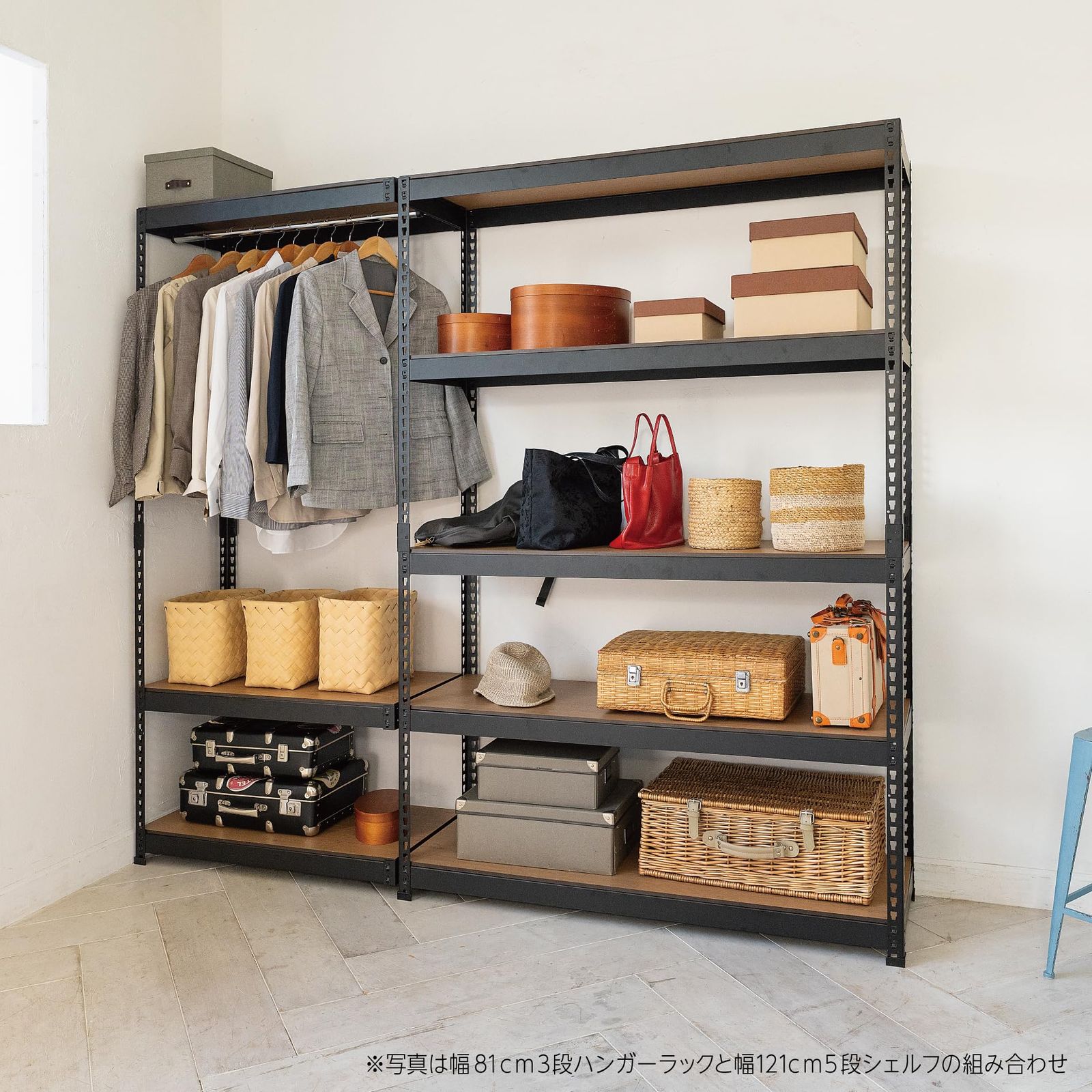 連結ハンガーラック 高さ180cm シェルフ ハンガーラック用 L字型設置 メタル-ウッドラック 棚板リバーシブル 組立品 ホワイト ドリームウェア 白 MK-AC83HWH NEXPOTALLINN_EU