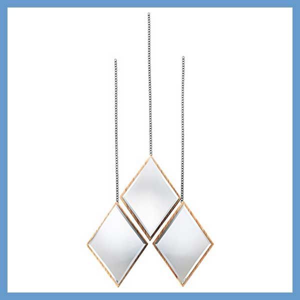 天然木 ミンディ の吊り下げ型ミラー ひし形 3Pセット W20×D3×H28cm×3 No.816