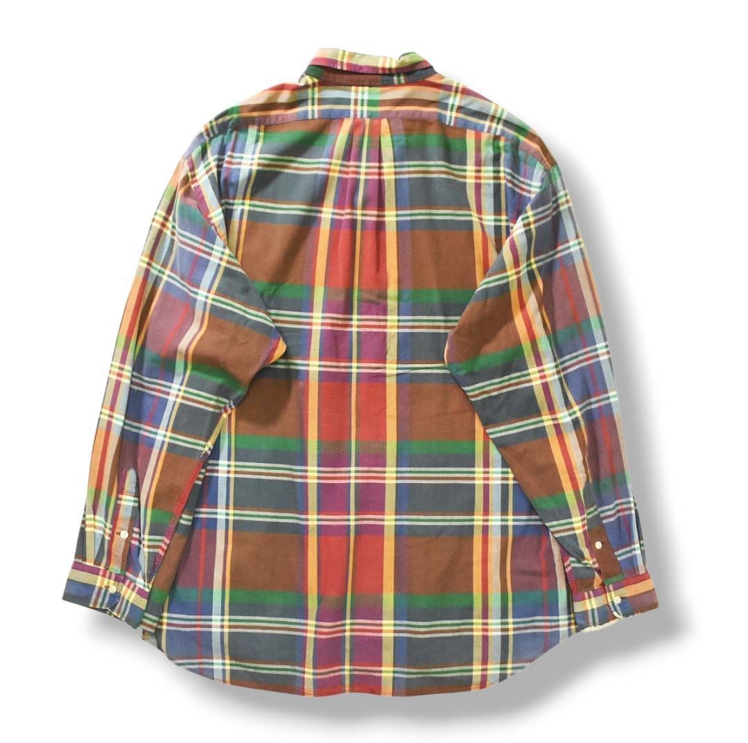90's ラルフローレン　刺繍ロゴ　長袖チェックBDシャツ　ビッグサイズ　2XL ビッグサイズ】 90sヴィンテージ ラルフローレン RALPH LAUREN