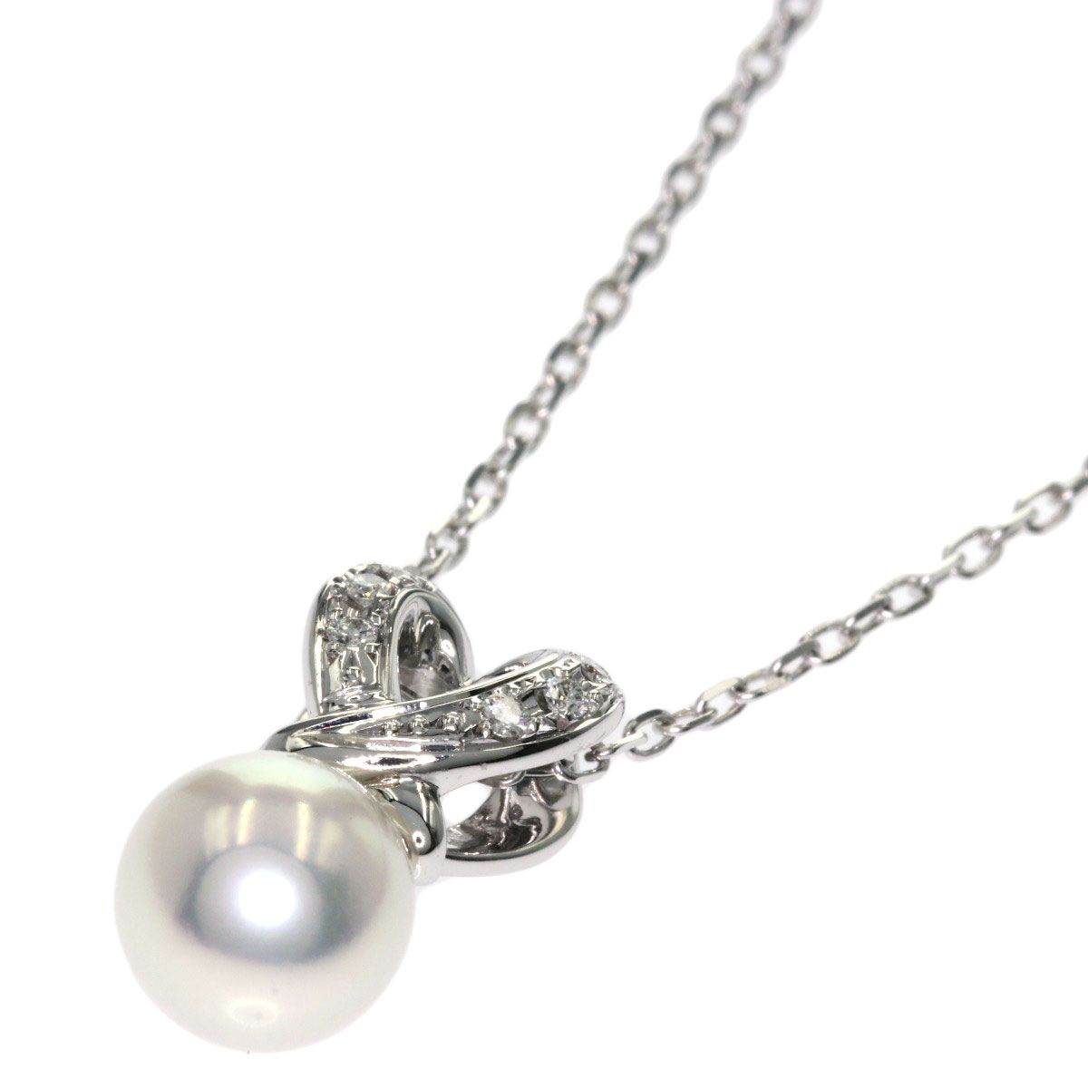 MIKIMOTO パールネックレス K18WG アコヤ真珠 ダイヤモンド-