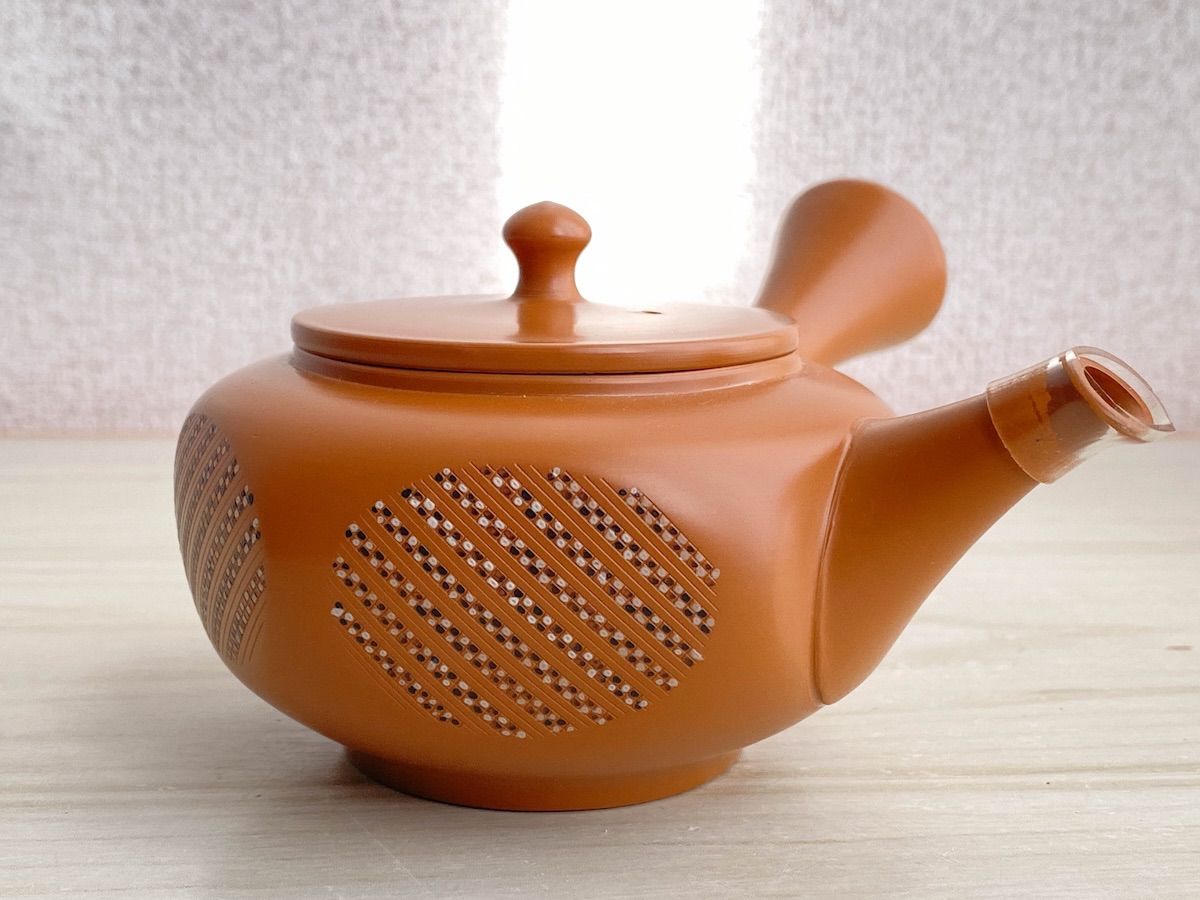 TK128 常滑焼 二代 舜園 作 朱泥 急須 茶注 胴径約10cm 高さ約6cm 陶磁器 煎茶道具 茶器 伝統工芸 和食器