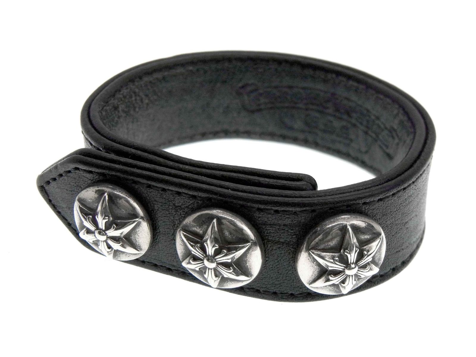 クロムハーツ CHROME HEARTS 【 3BTN 2SNP 】 3ボタン 2スナップ スター ボール レザー ブレスレット 38255