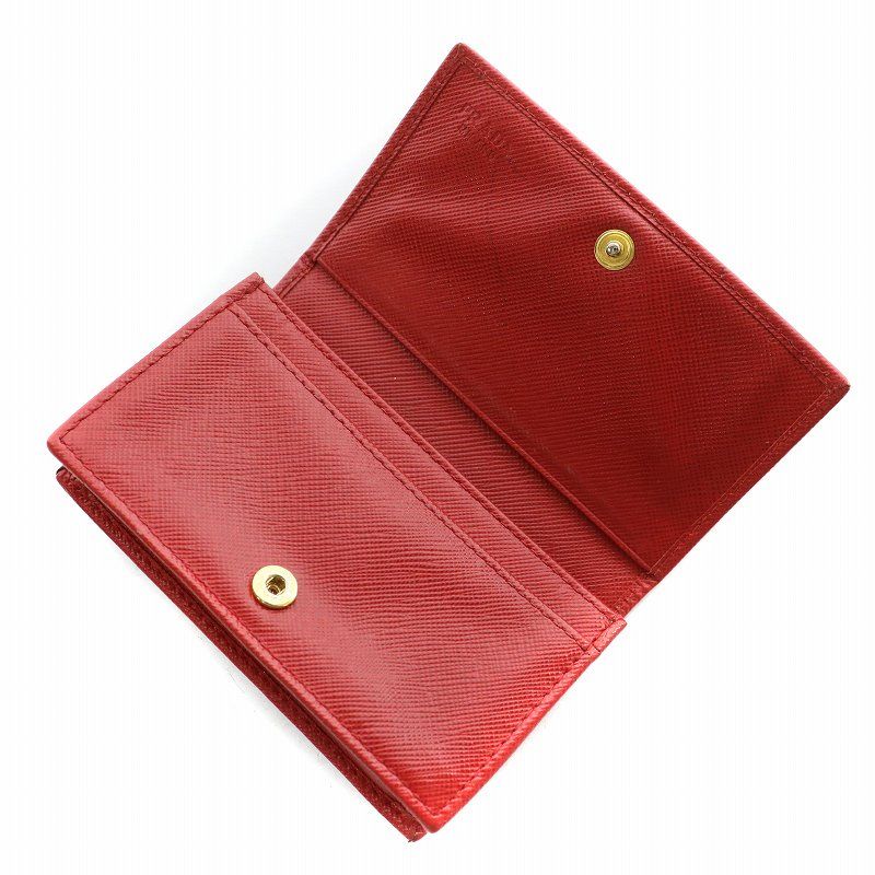 PRADA レッド 名刺入れ PRADA プラダ カードケース 名刺入れ 二つ折り レザー ロゴ