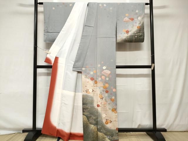 平和屋着物□訪問着 扇面草花文 暈し染め 金銀彩 正絹 逸品