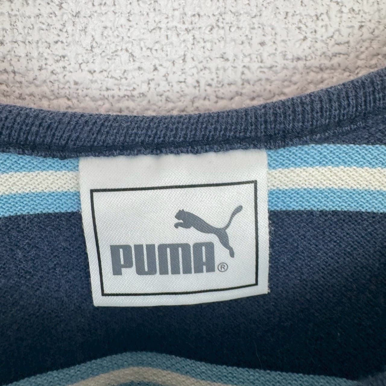 PUMA プーマ タンクトップ 総柄 ボーダー 刺繍ロゴ ネイビー