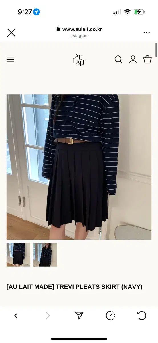 AU LAIT オレ プリーツスカート ネイビー