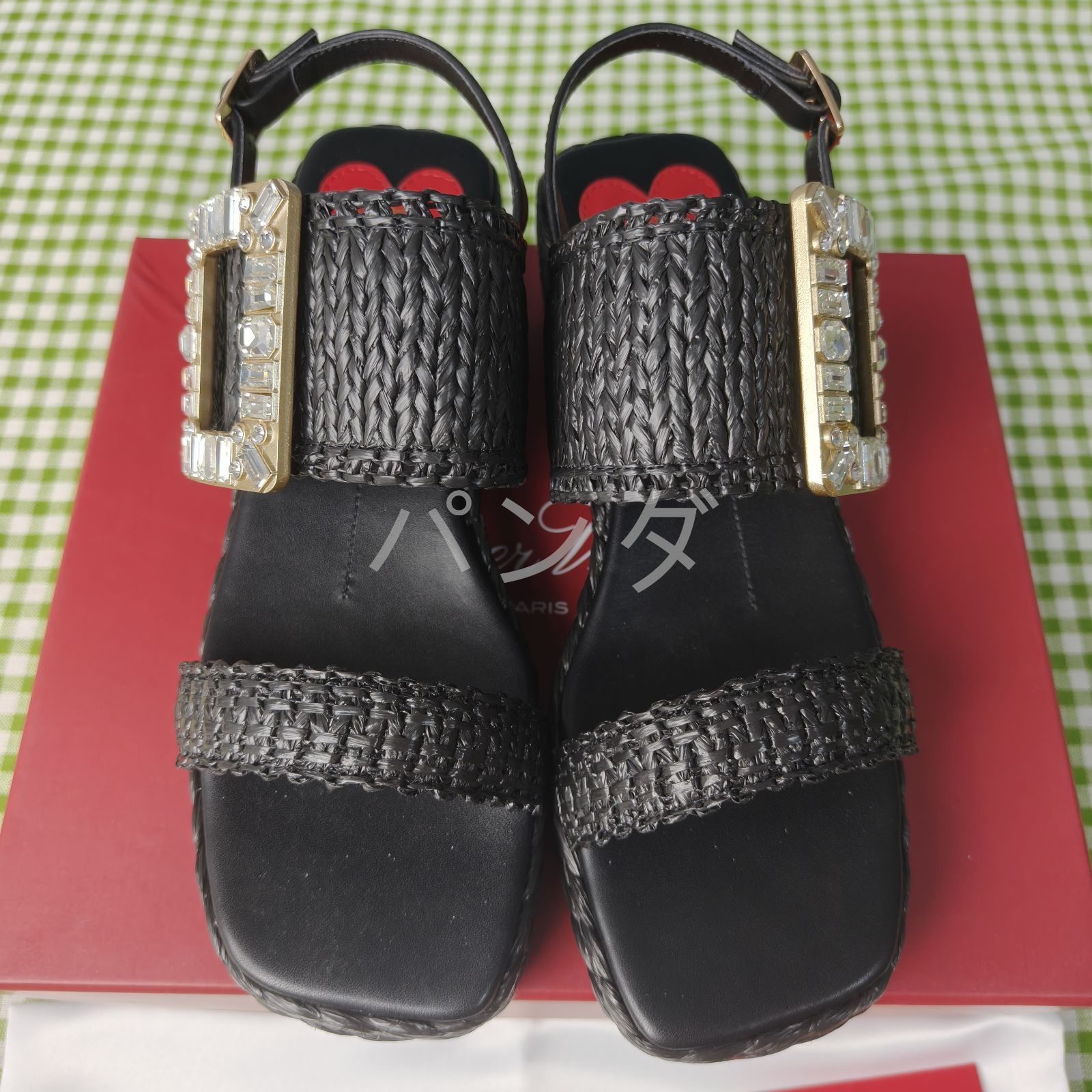 Roger Vivier ロジェヴィヴィエ ブラック ビジュー付き ウェッジサンダル レディース ストラップ仕様 上品デザイン 厚底 37サイズ Z134