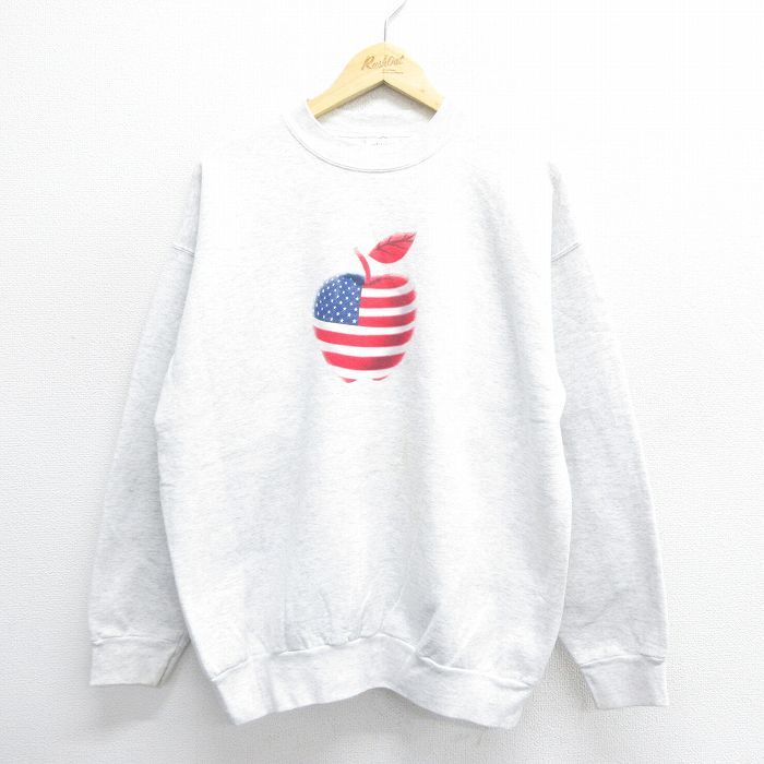 XL/古着 ヘインズ 長袖 スウェット メンズ 00s アップル クルーネック 薄グレー 霜降り 24sep12 中古 スエット トレーナー トップス