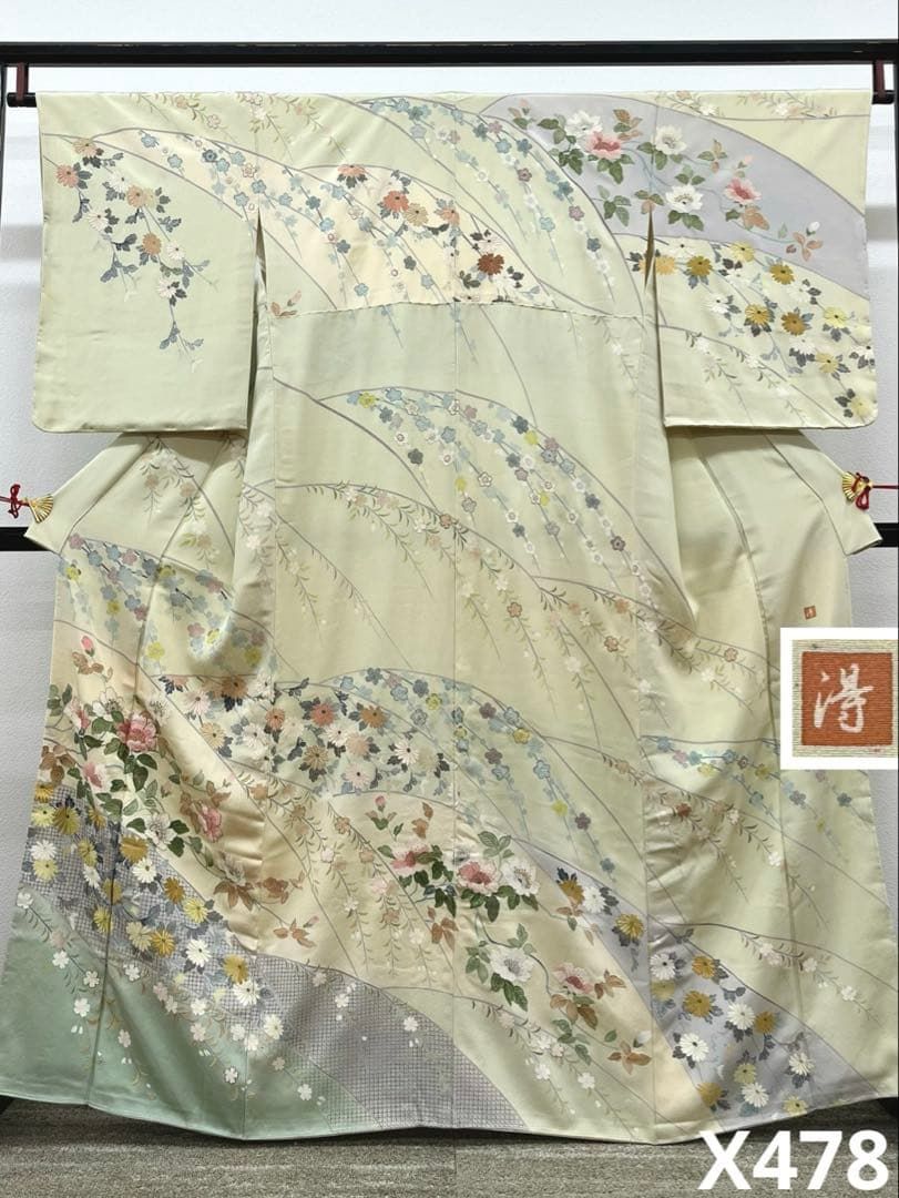 蘇州刺繍 相良刺繍 汕頭刺繍 手描き友禅 訪問着 落款入 正絹 躾糸付き 