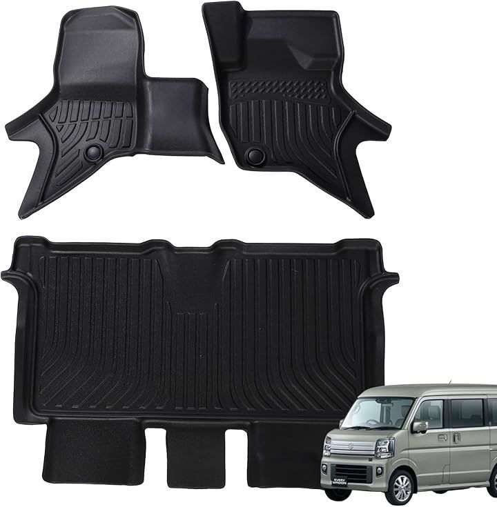 Partools スズキ エブリィワゴン フロアマット 立体 3D カーマット 3点セット TPE素材 1-2列 防水 抗菌 汚れ防止 傷防止 アクセサリ DA17W