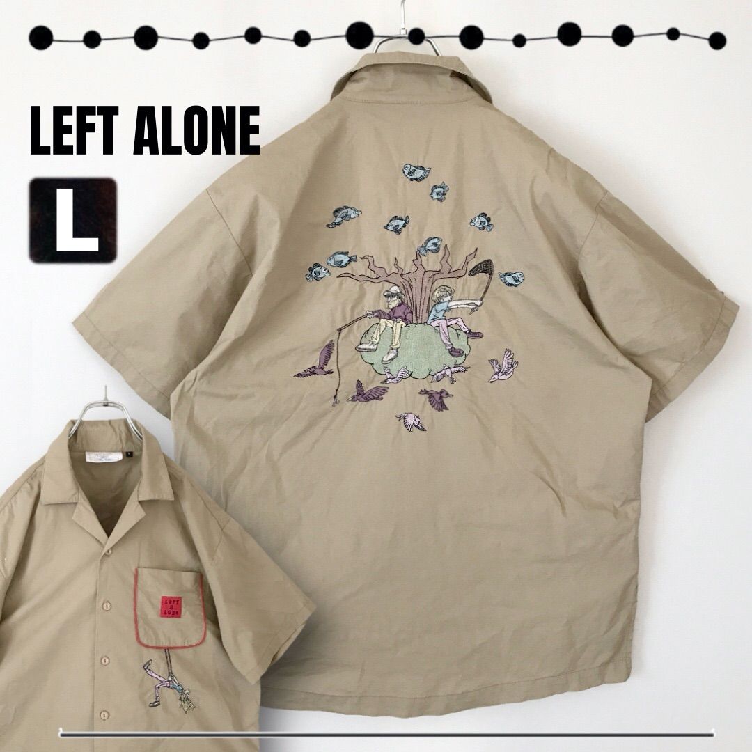 レフトアローン/LEFT ALONE☆ストレッチコットン/オープンカラー/ワークシャツ☆フィッシュ&バード刺繍☆メンズL 2407J042 - メルカリ