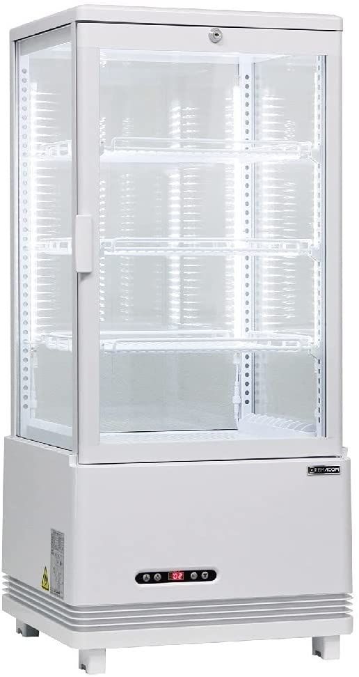 5698【美品】レマコム 冷蔵ショーケース 84L ホワイト R4G-84SLW レマコム 4面ガラス冷蔵ショーケース フォーシーズン 卓上・小型