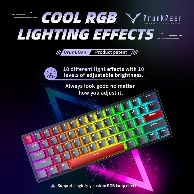 DrunkDeer G60 ラピッドトリガー メカニカルゲーミングキーボード TKL 磁気スイッチキーボード RGB PBT キーキャップ コンパクト 60 61キー USB有線 ブラック