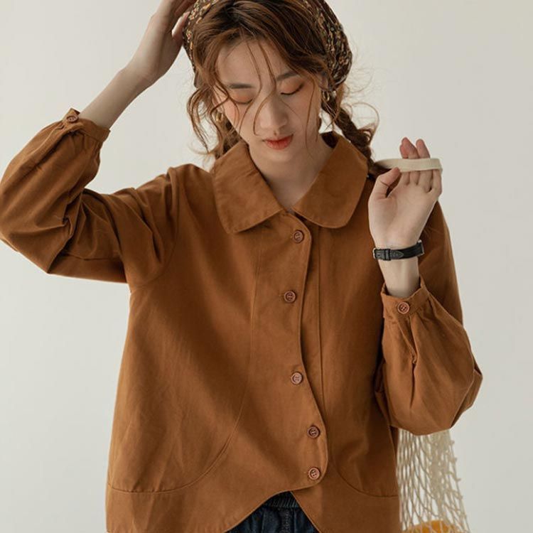 シャツ レディース 春 ショート丈 長袖 トップス かわいい 着