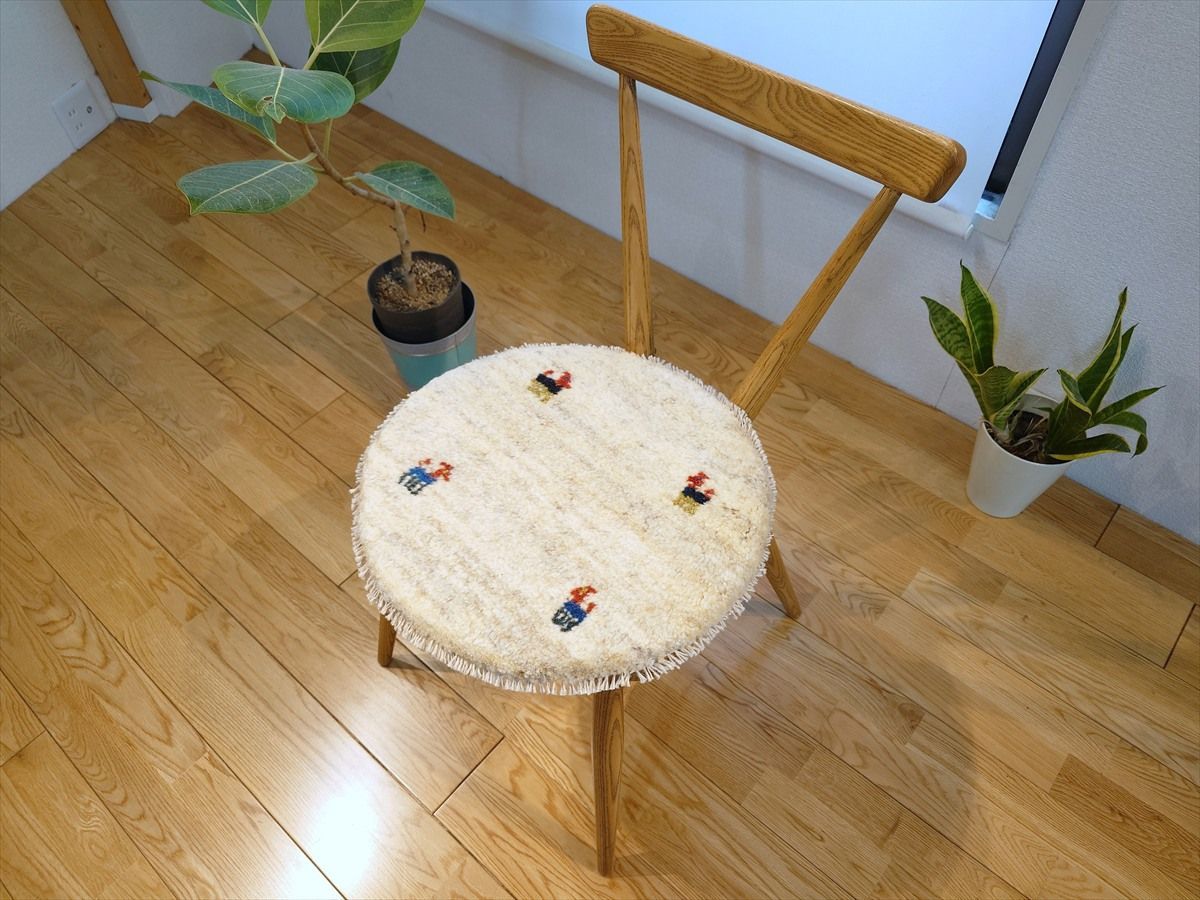 ペルシャ ギャッベ ミニマット 40×38 ベージュ チューリップ 花