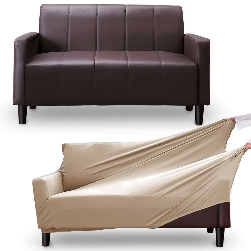新商品 2人掛け 2人掛け ソファカバー かけるだけの簡単ソファカバー ＋ 伸縮素材伸 レザー 自宅で丸洗いOK ブラウン 抗菌防臭 1人用にも 程よい凹凸のワッフル調 かんたん組立 ロボット掃除機も通れる サラッと軽い触り心地 高さ12cm 通気性バッチリ