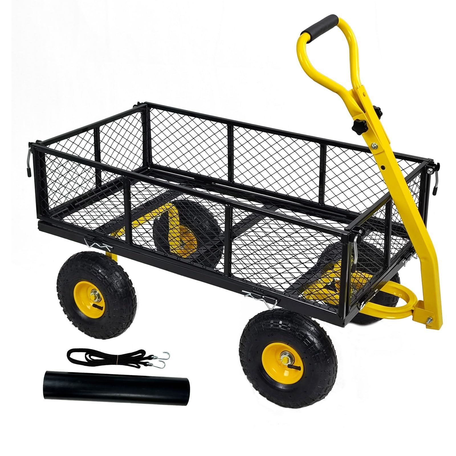 2-in-1ハンドル 取り外し な側面 ガーデン 10インチ空気圧タイヤ 倉庫 耐荷重400Kg 家庭用 キャリーカート農業一輪車 引越し リヤカー 買い物 多機能金属キャリアワゴン 持ち運び便利工場 手引き台車 店舗 アウトドア用運搬車 ゴミ出し 多機能折