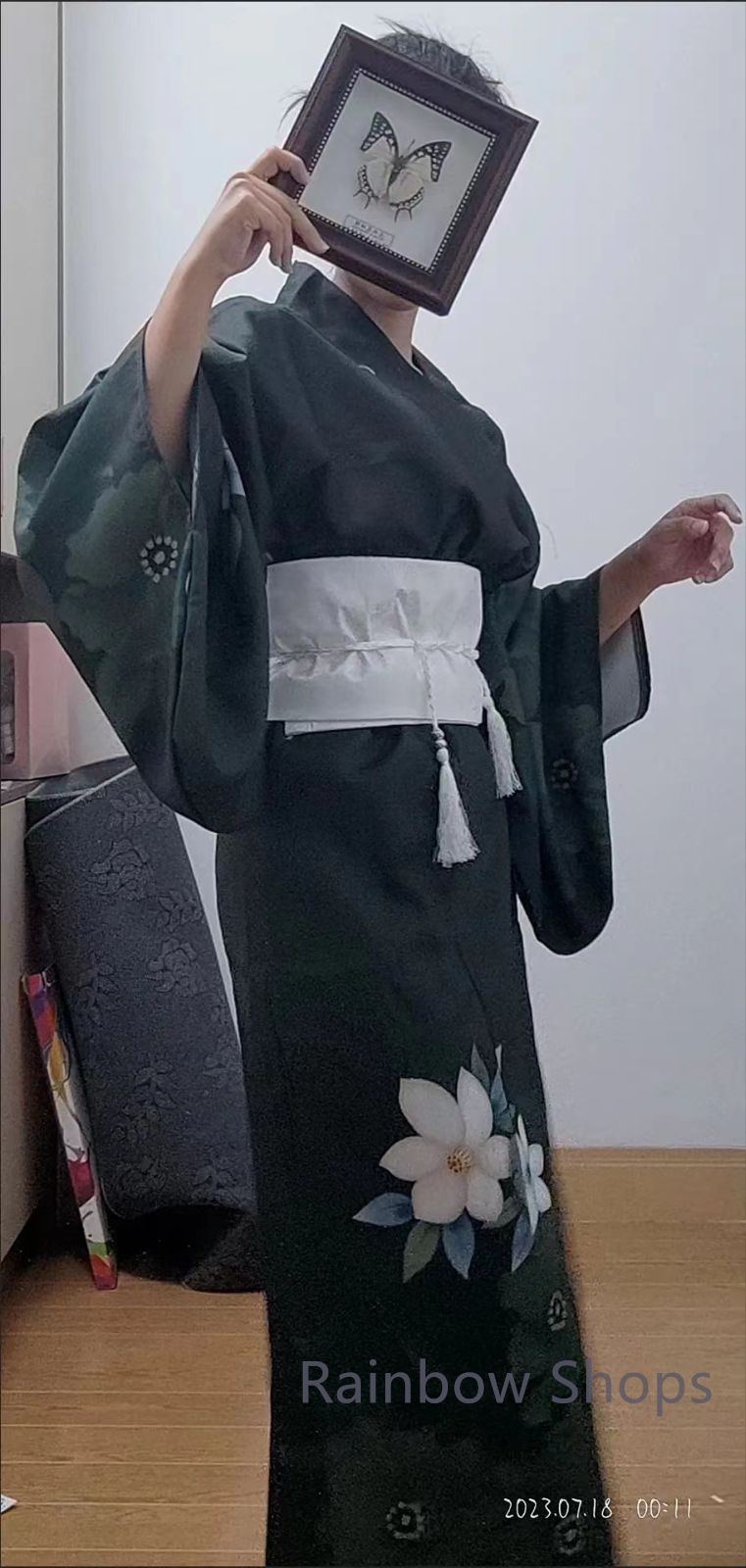 浴衣 緑 白花 洗える 浴衣セット★夏着物 カジュアル★フォーマル 仕[xlia 浴衣 緑 白花 洗える 浴衣セット☆夏着物 カジュアル