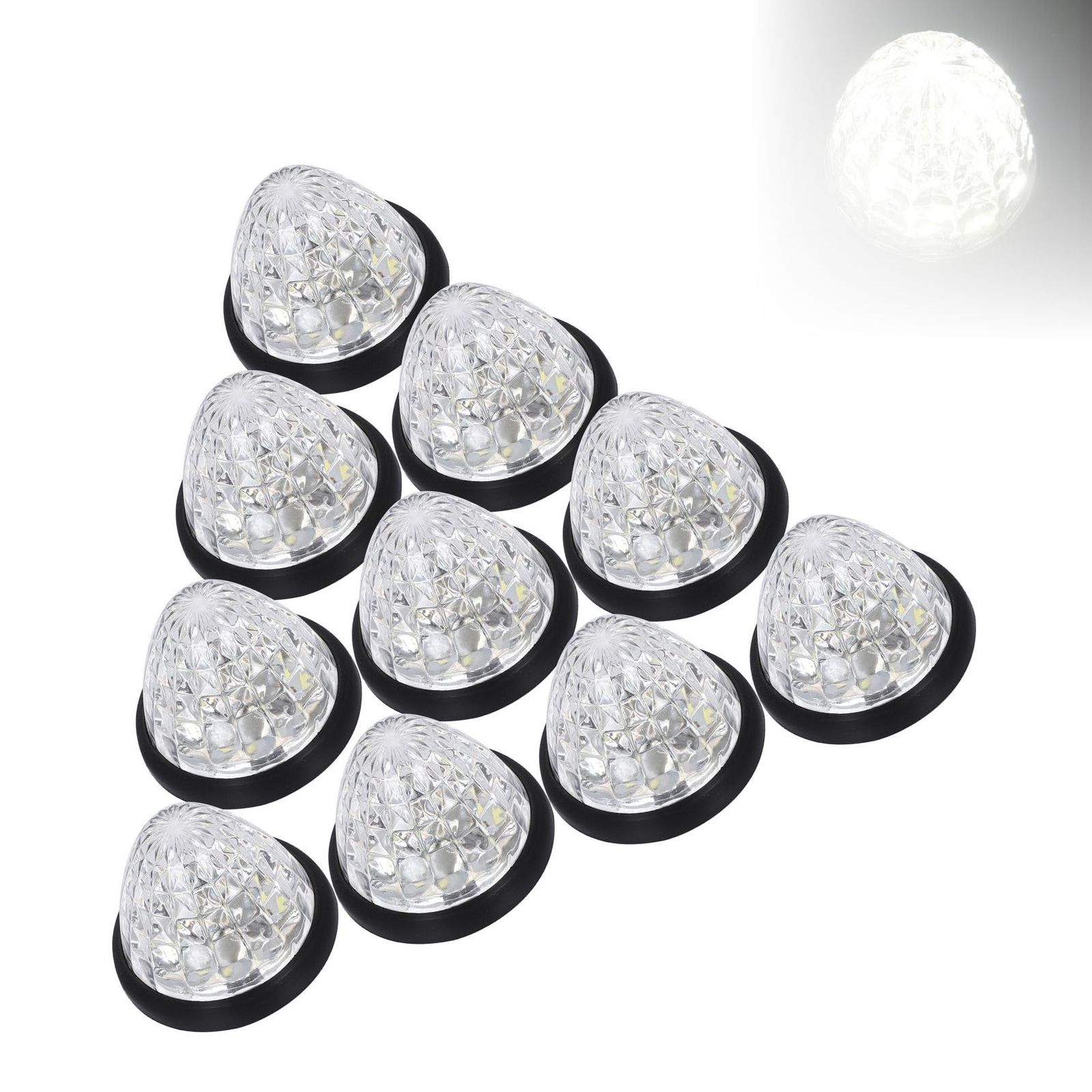 トラック サイド マーカー ランプ LED 24V 10個セット 丸型 シャーシ ダイヤモンド カット レンズ 外装 パーツ 車幅 側灯 (ホワイト) [ホワイト]