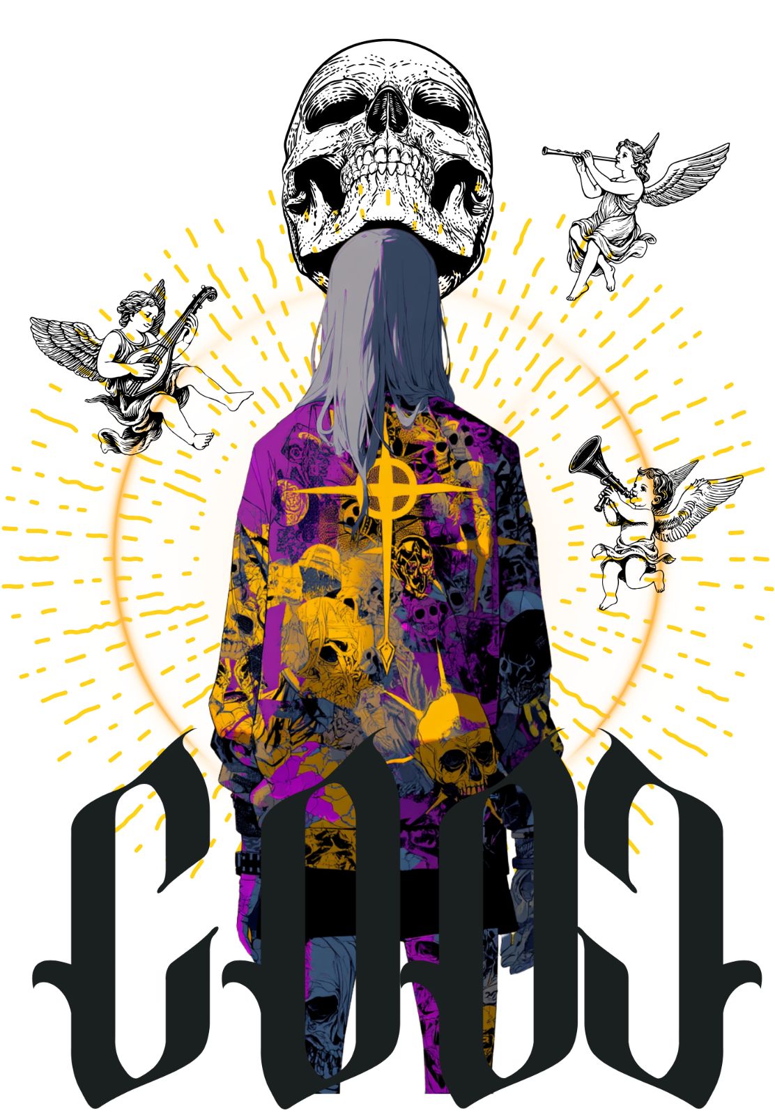 半袖 Tシャツ オリジナルデザイン メンズ レディース ブラック L 天使 ドクロ スカル 個性的 光と闇 - メルカリ, image size:1112x1600