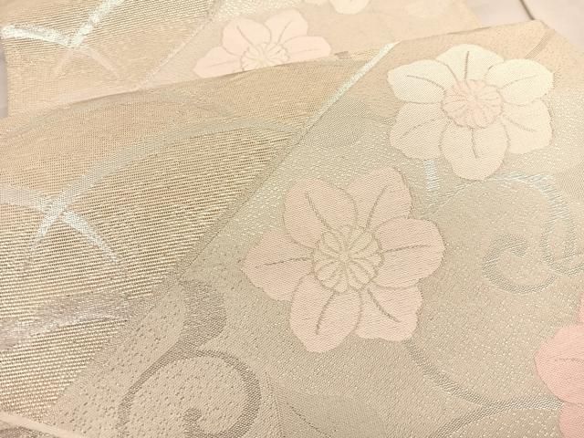 平和屋着物＊夏物 西陣 六通柄袋帯 草花文 銀糸 正絹 逸品 BAAV5367hv