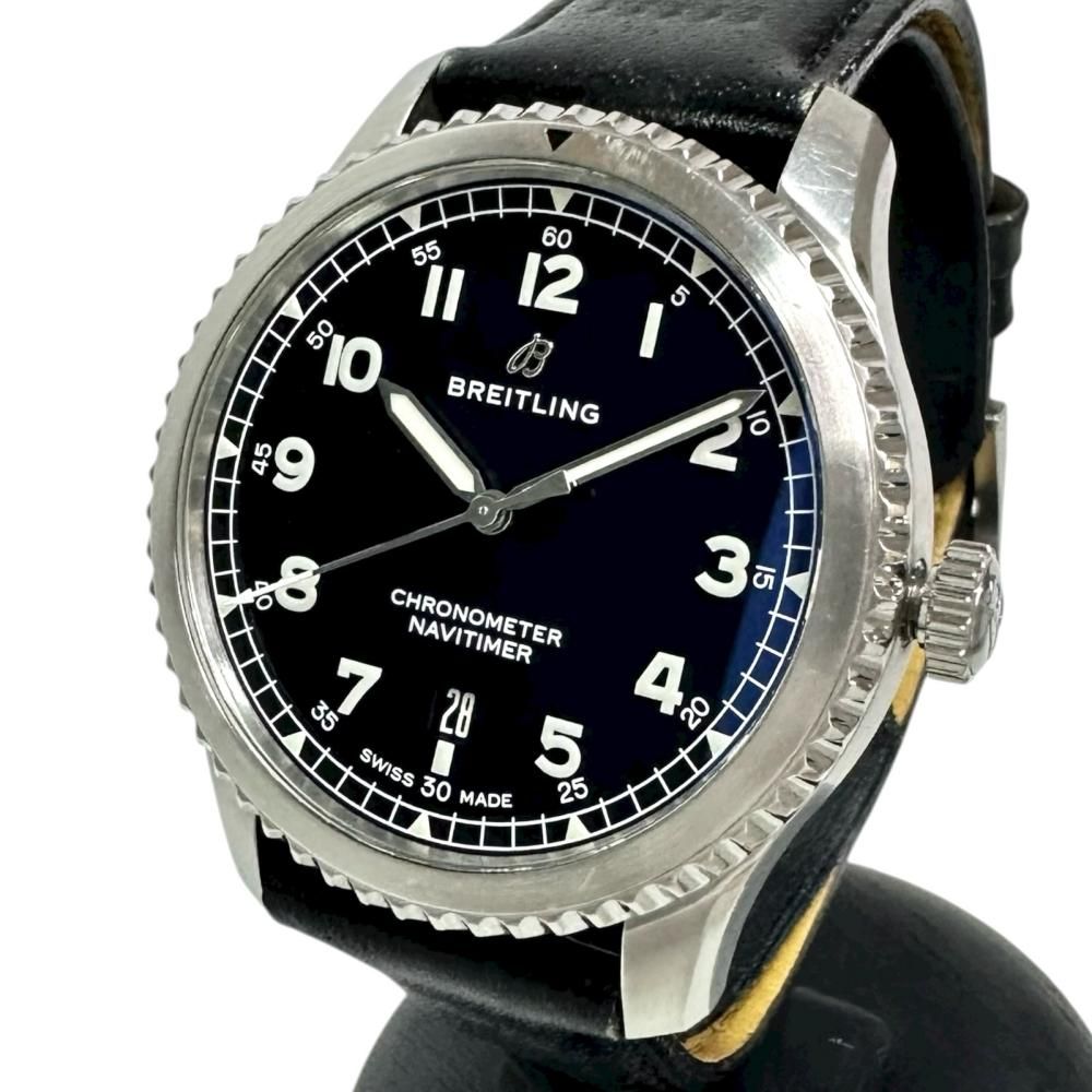 BREITLING|ブライトリング ナビタイマー A17314 保証書|ギャラ| き 腕時計 ステンレススチール|レザー 自動巻き|オートマ 黒文字盤|黒革ベルト 社外 メンズ 真子質店 GD