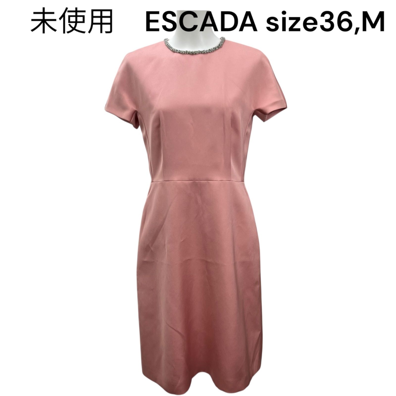 未使用 エスカーダ ESCADA サテン ピンク 美形 ワンピース 36、日本M