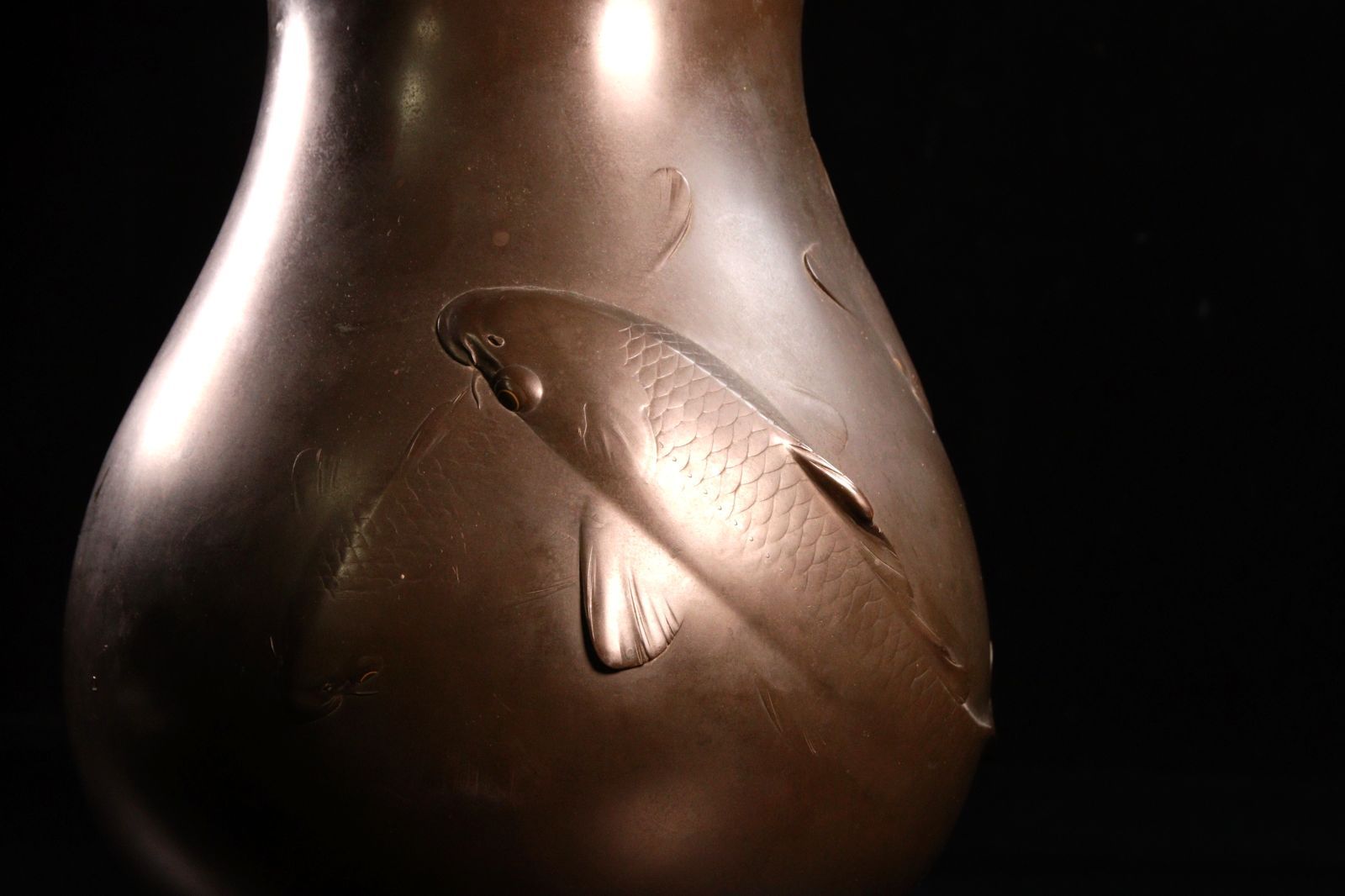 時代金工 銅製 在銘 花鳥図 特大 花瓶 高43cm 重9,6kg 象嵌 飾