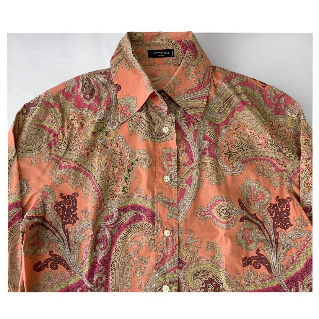 ETRO ペイズリー柄 コットンブレンドシャツ オレンジ系 サイズ46 総柄