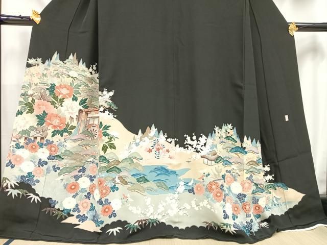 黒留袖　着物　風景画　落款　作家物　花柄　豪華 黒留袖 着物 風景画 落款 作家物 花柄 豪華卸売り