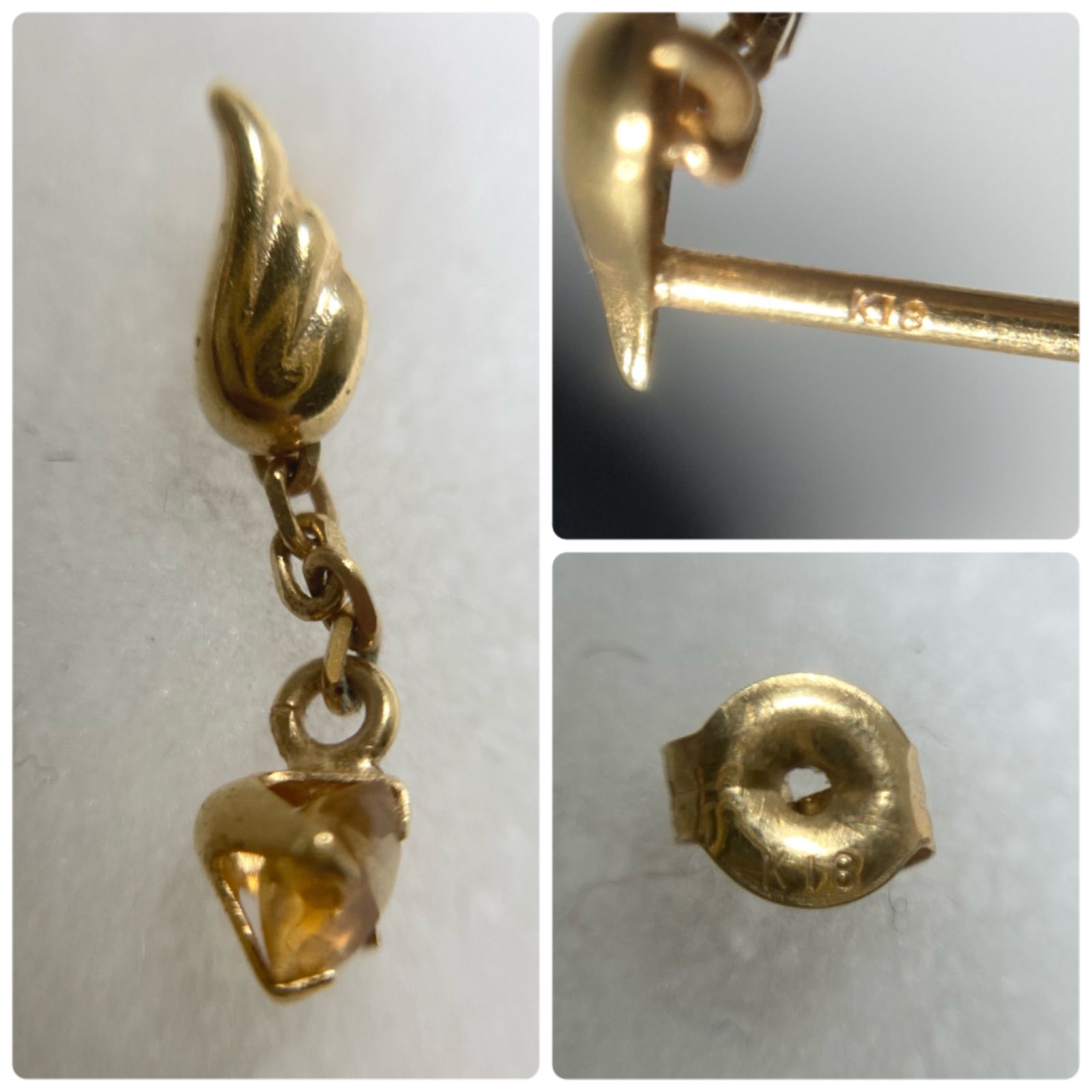 ☆K18刻印 キャッチ ポスト 片耳ピアス ×3点 まとめ売り 総重量1.2g 
