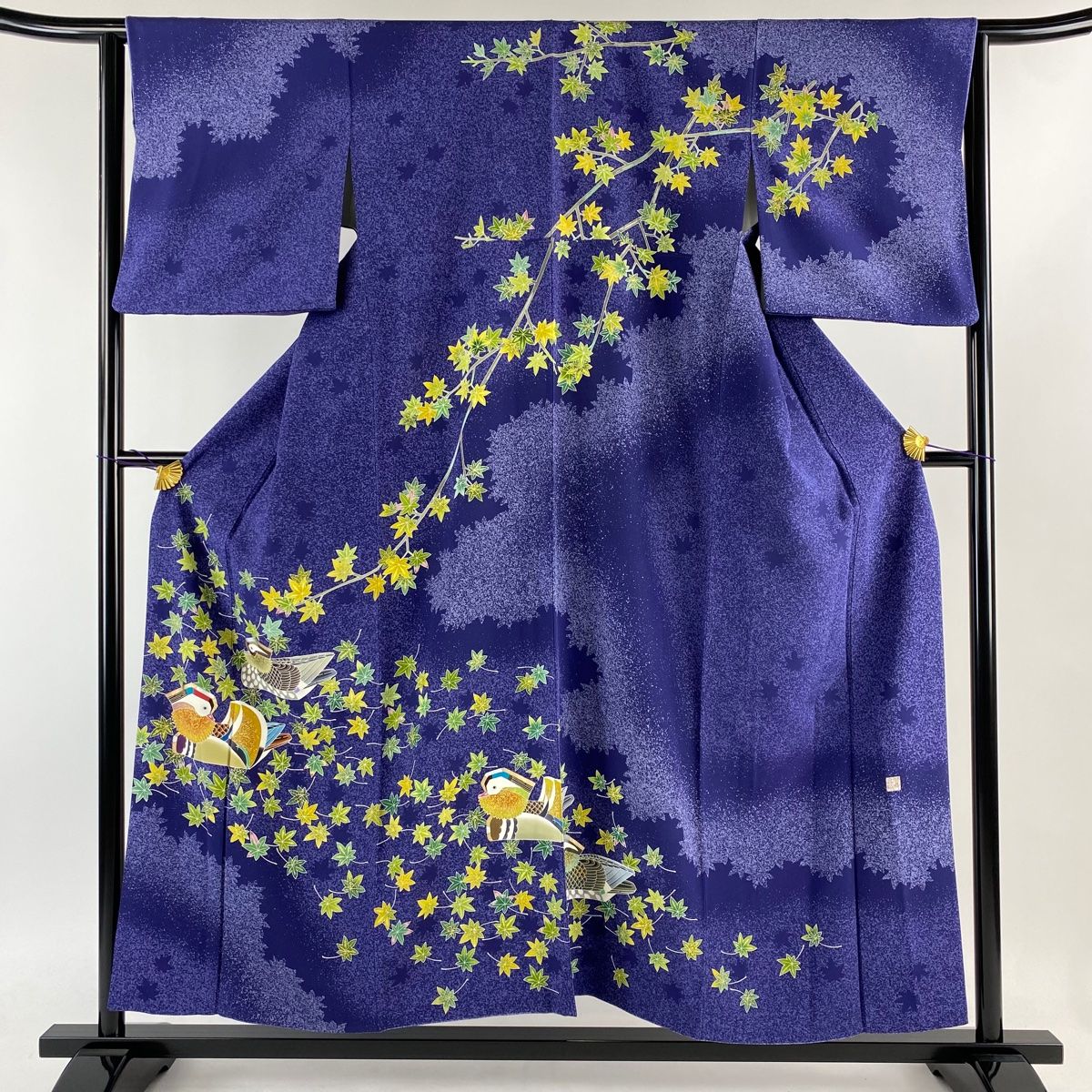 夏用 絽 藍染 流線 唐花模様 付け下げ 着物 035a p