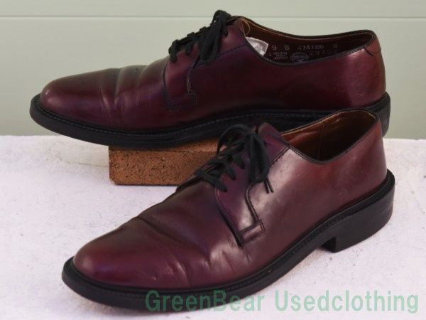 R644 USA製 NUNN BUSH ビンテージ ビジネスシューズ プレーントゥ ワイズ細め カッコイイ 茶 ブラウン メンズ 9B 27cm