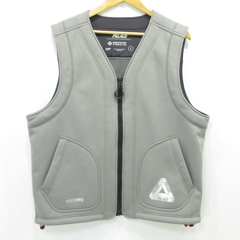 三重本店 PALACE SKATEBOARDS | パレススケートボード GORE TEX WINDSTOPPER VEST ゴアテックス ロゴプリント 裏ボア ウィンドストッパー ベスト グレー サイズ L 95