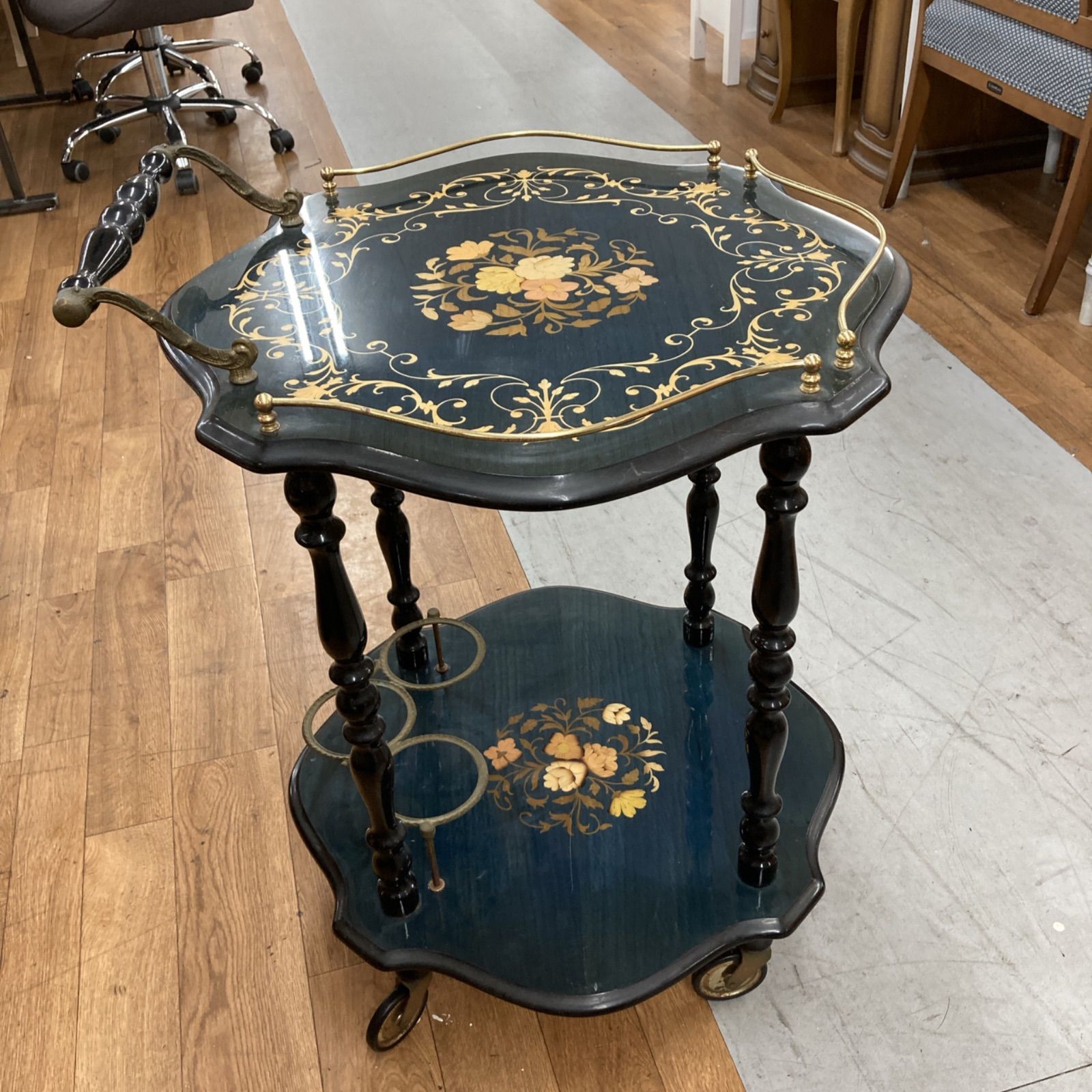 アンティークキッチンワゴン 象嵌細工